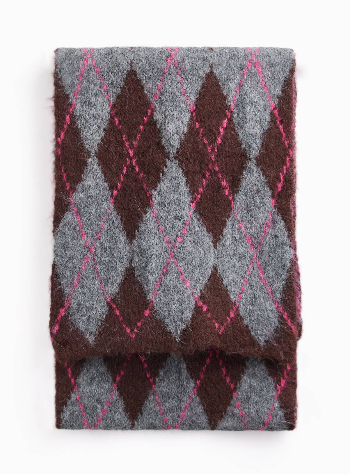 Pink, Burgundy & Grey Argyle Knitted Scarf One Size - Image 2